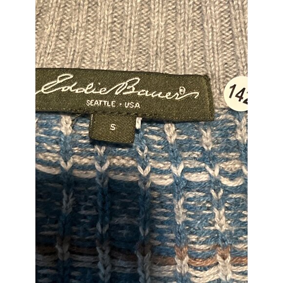 Eddie Bauer Nordic Fair Isle Pattern Full-Zip Gray Sweater With Blue Accents - Picture 4 of 6